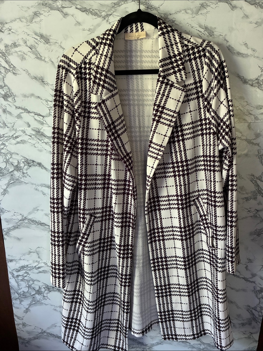 MELLODAY XL  Black & White Plaid Open Front Blazer Coat